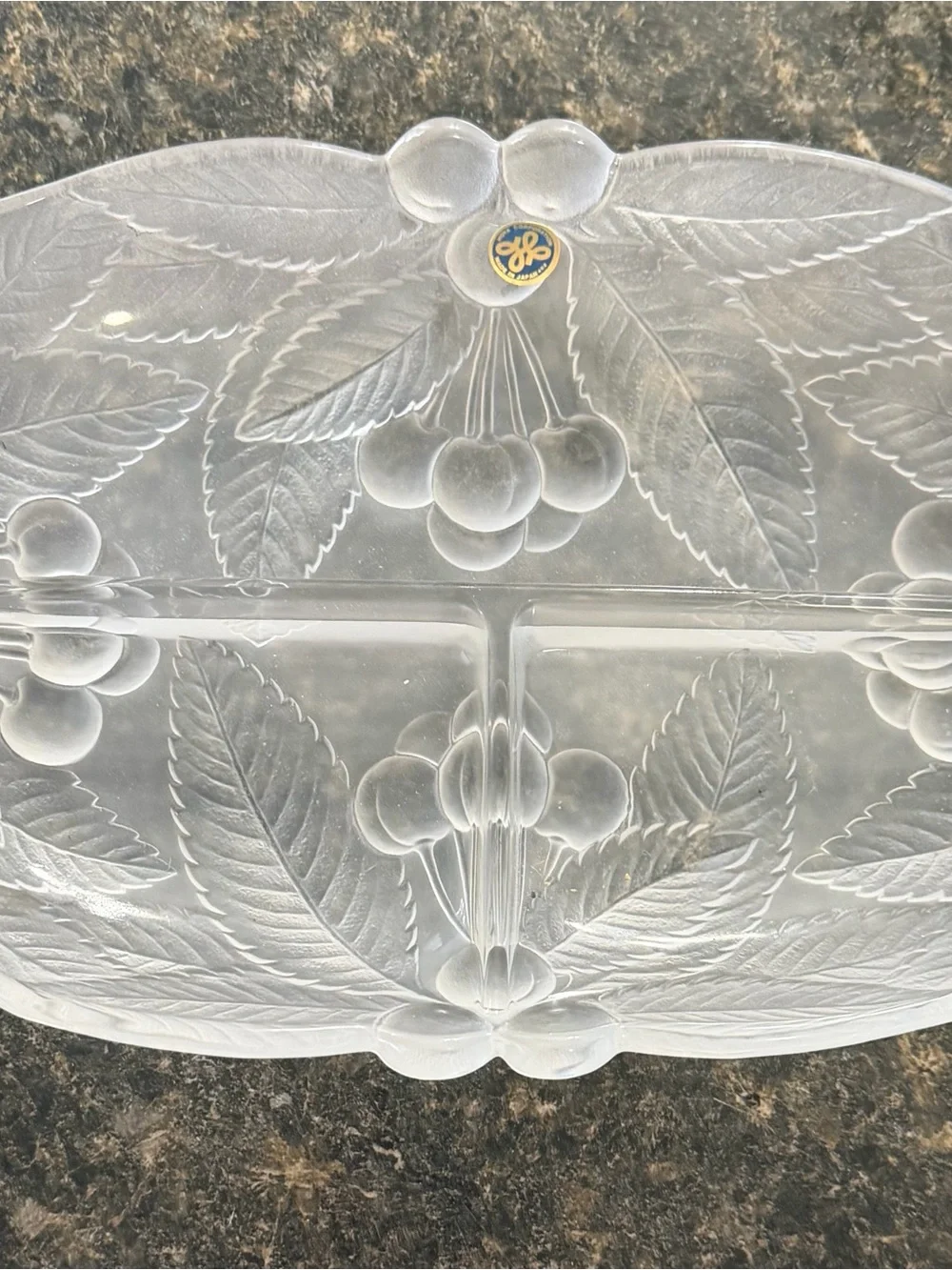 Mikasa Bountiful Cherries Satin Frosted Heavy Crystal Divided Serving Dish